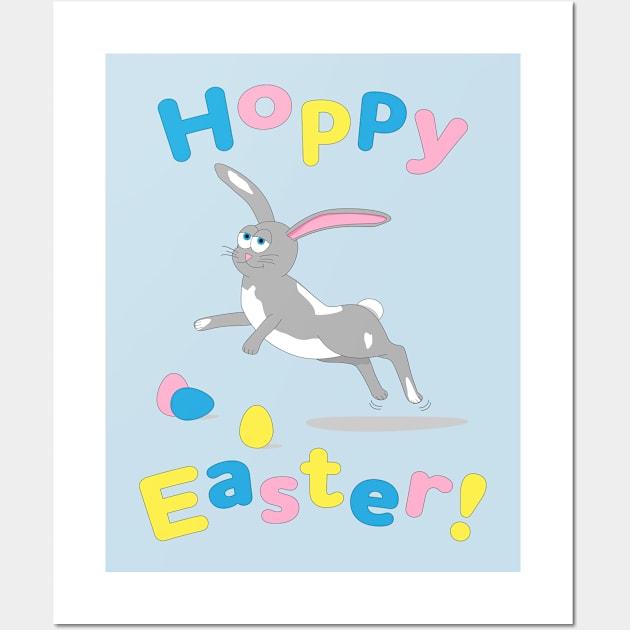 Hoppy Easter! Happy Easter Bunny with Decorated Eggs Wall Art by skauff